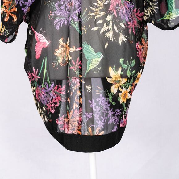 Sheer Floral Cover Up Kaftan Wrap Kimono Boho Cottage Floral Fairy Birds MEDIUM - Picture 5 of 6